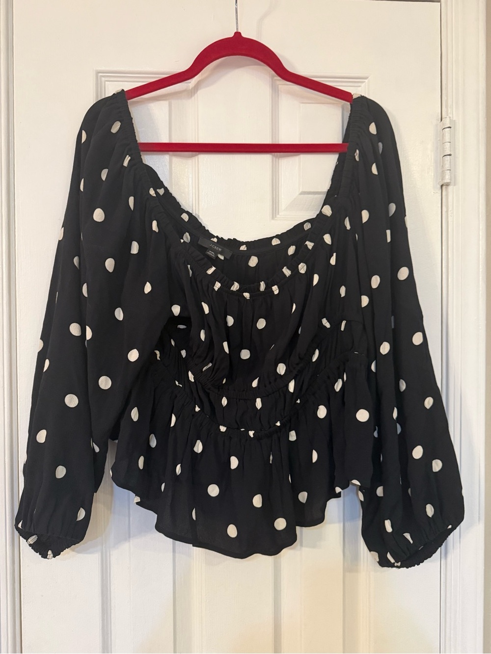 J. Crew Black Blouse with White Polka Dots - Women Tops